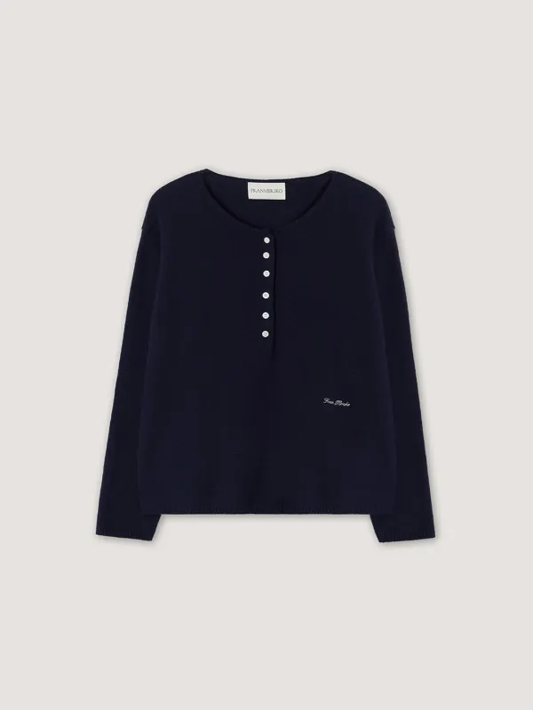 [2nd] Loner Cashmere Henley Knit - Navy