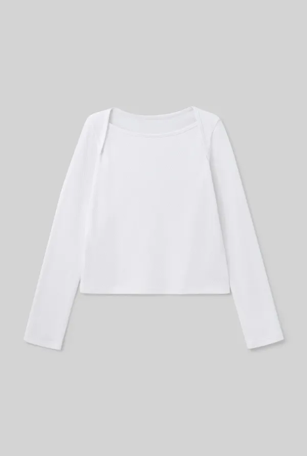 WAFFLE BOAT NECK TOP (WHITE)