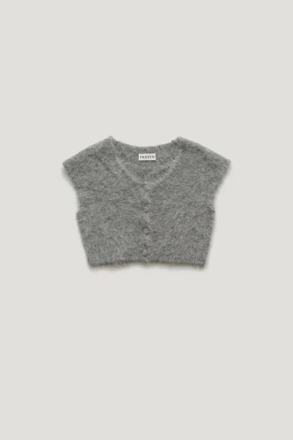 [ALPACA 78%] AALTO HAIRY SHORT-SLEEVE KNIT CARDIGAN_MELANGE GREY / ₩159,000