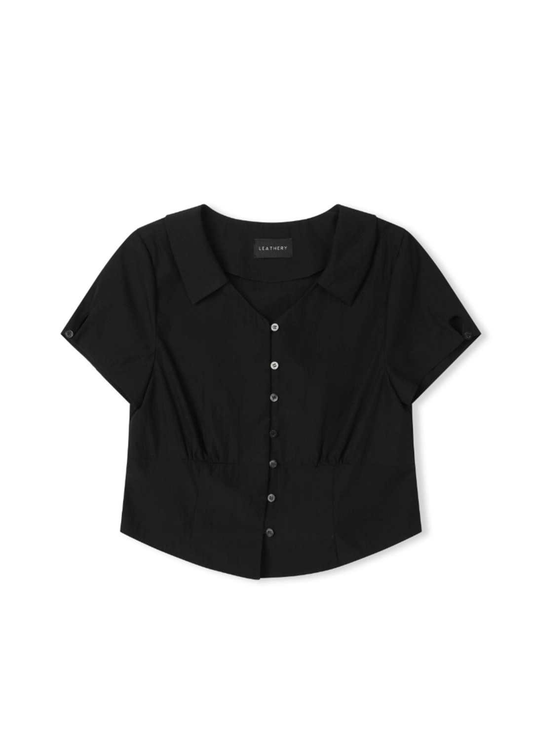 레더리 쥴리 브이넥 카라 블라우스 [BLACK] 상품 이미지 1