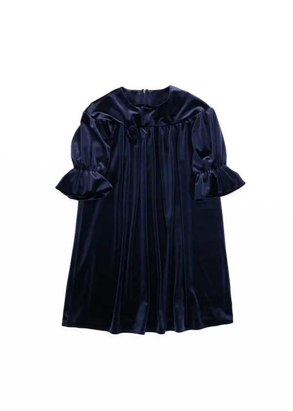 VELVET SHIRRING DRESS - NAVY(2차 재입고)