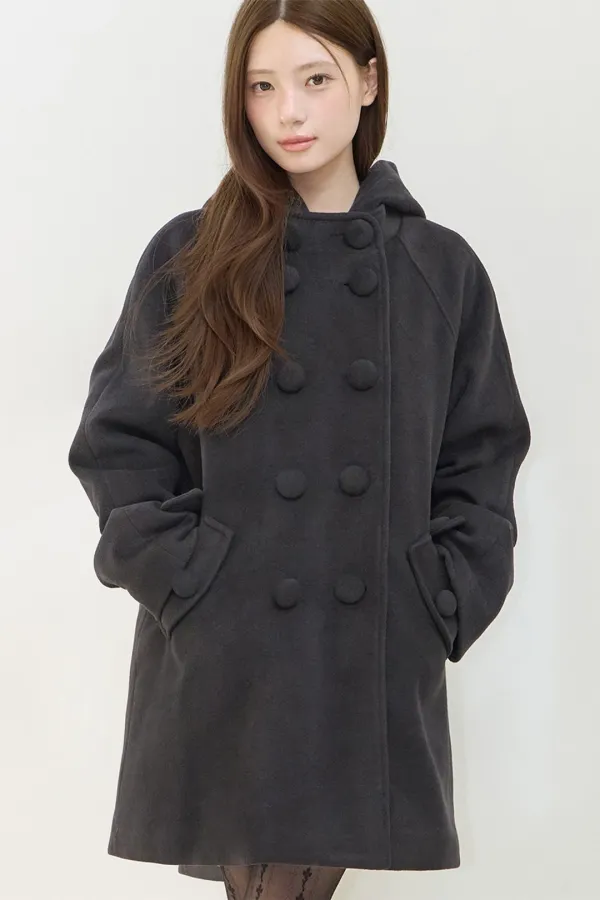 [09/15 예약발송] 코지 후디 버튼 코트 블랙