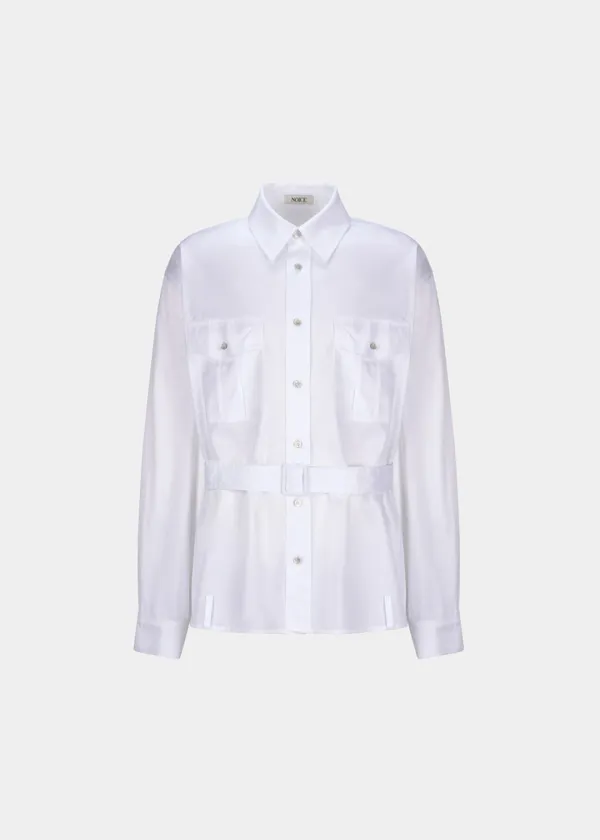 W BELTED COTTON SHIRT - WHITE