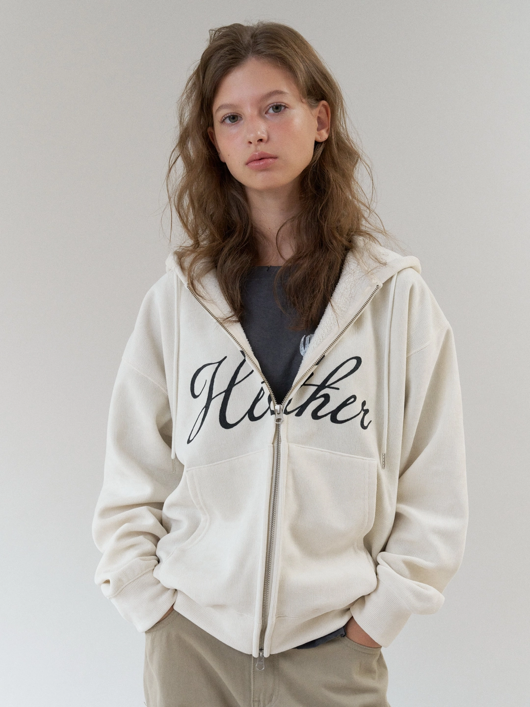 헤더먼트 hether boa hoodie zip-up (cream) 상품 이미지 1