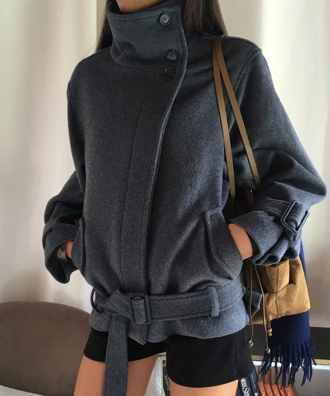 비터셀즈 Lovie Wool High Neck Half Coat-Charcoal 상품 이미지 2