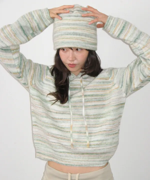 SOFT STRIPE HOOD KNIT GREEN
