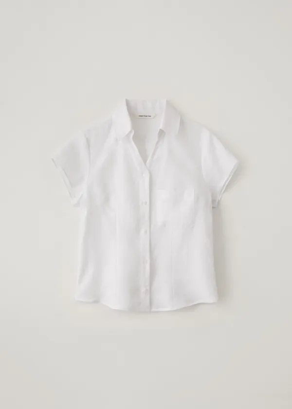 [2nd-reorder] Puree linen V half shirt (white)