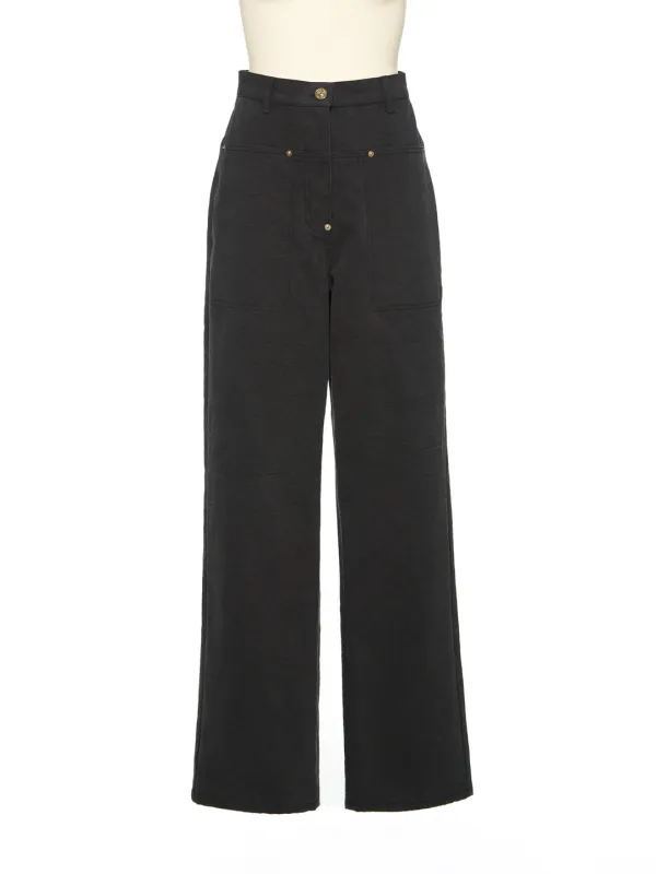 FW25 UNDERLINE BLACK STRAIGHT COTTON PANTS
