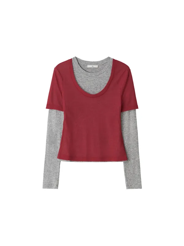 Layered Jersey Top Red