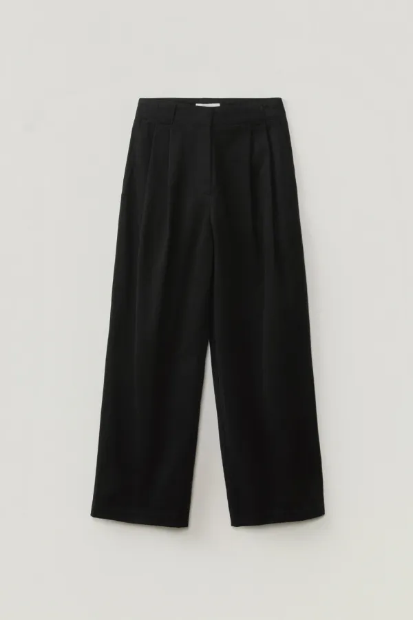 LEAF PINTUCK COTTON PANTS_BLACK