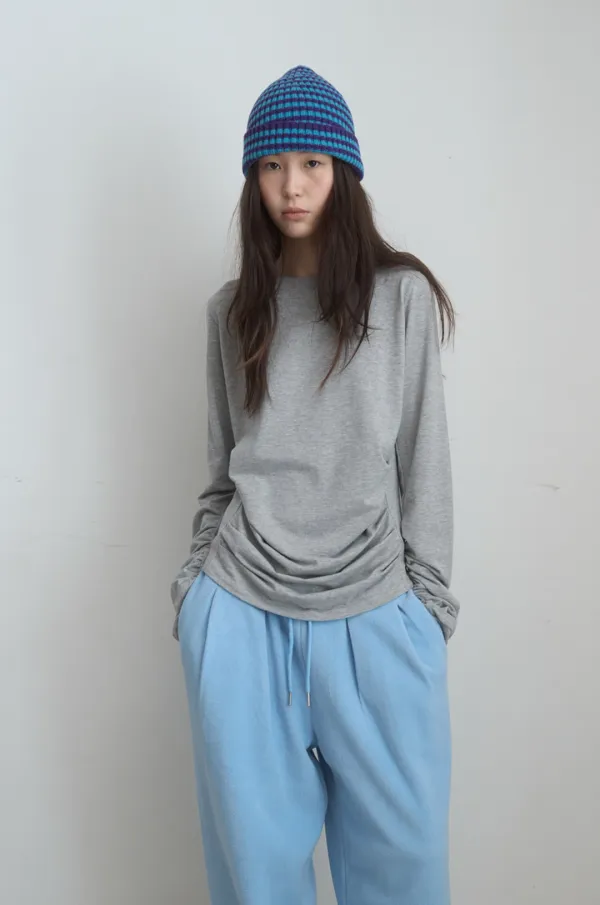 SHIRRING DETAIL T-SHIRT_MELANGE