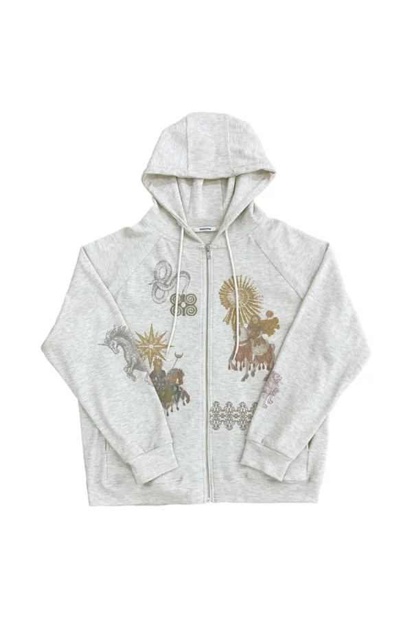 TAROT WAFFLE ZIP-UP HOODIE (CHARCOAL)