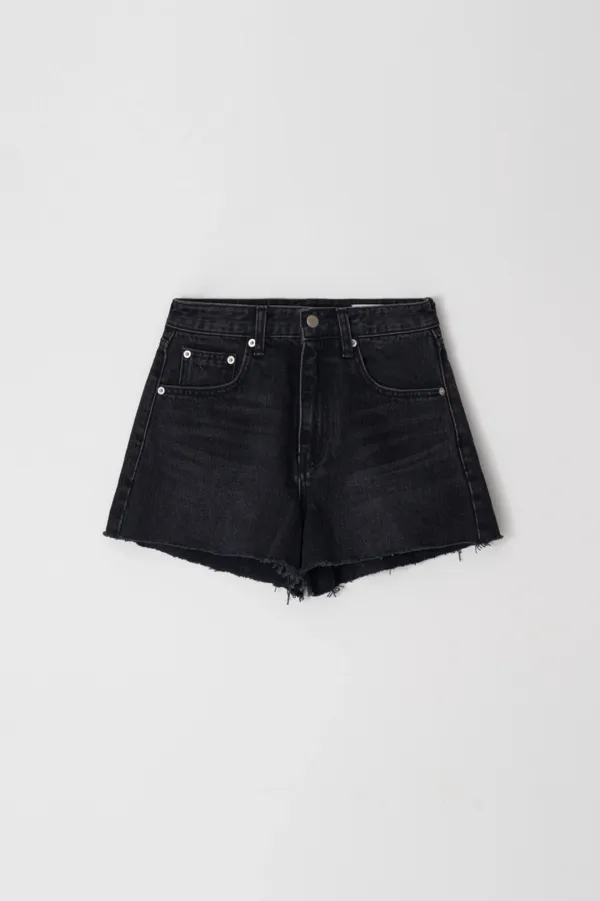 flare denim shorts (greyish black)