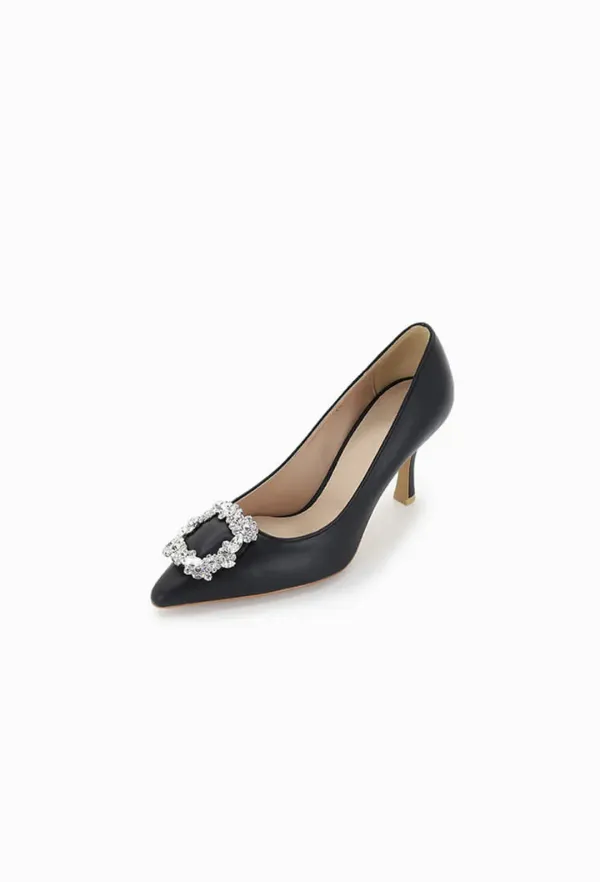 Grace Leather Heel (Black) - Sliver Cubic Ornament