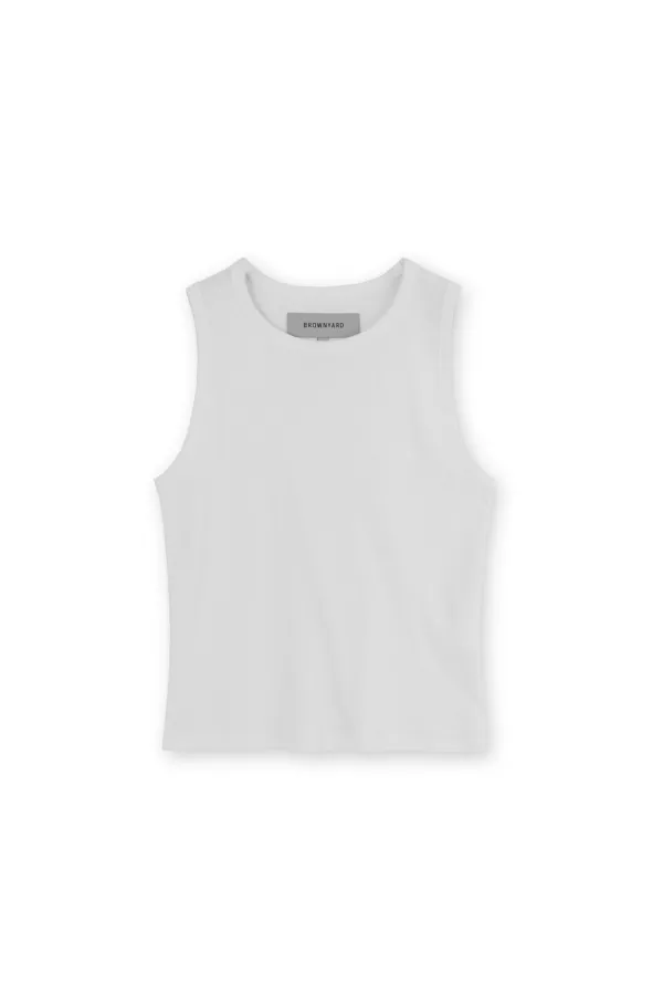 W Round Sleeveless Top, White