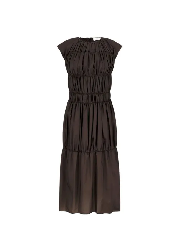 Nylon Shirring Dress, Brown