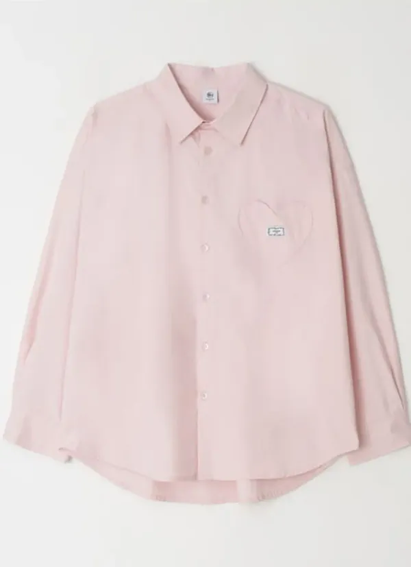 STITCH HEART POCKET OVER FIT SHIRT SOFT PINK