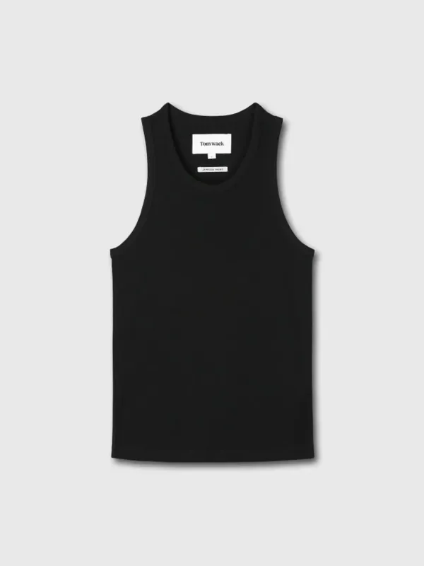 SUPER FINE WOOL RIBBED SLEEVELESS (JAPANESE FABRIC)_ BLACK