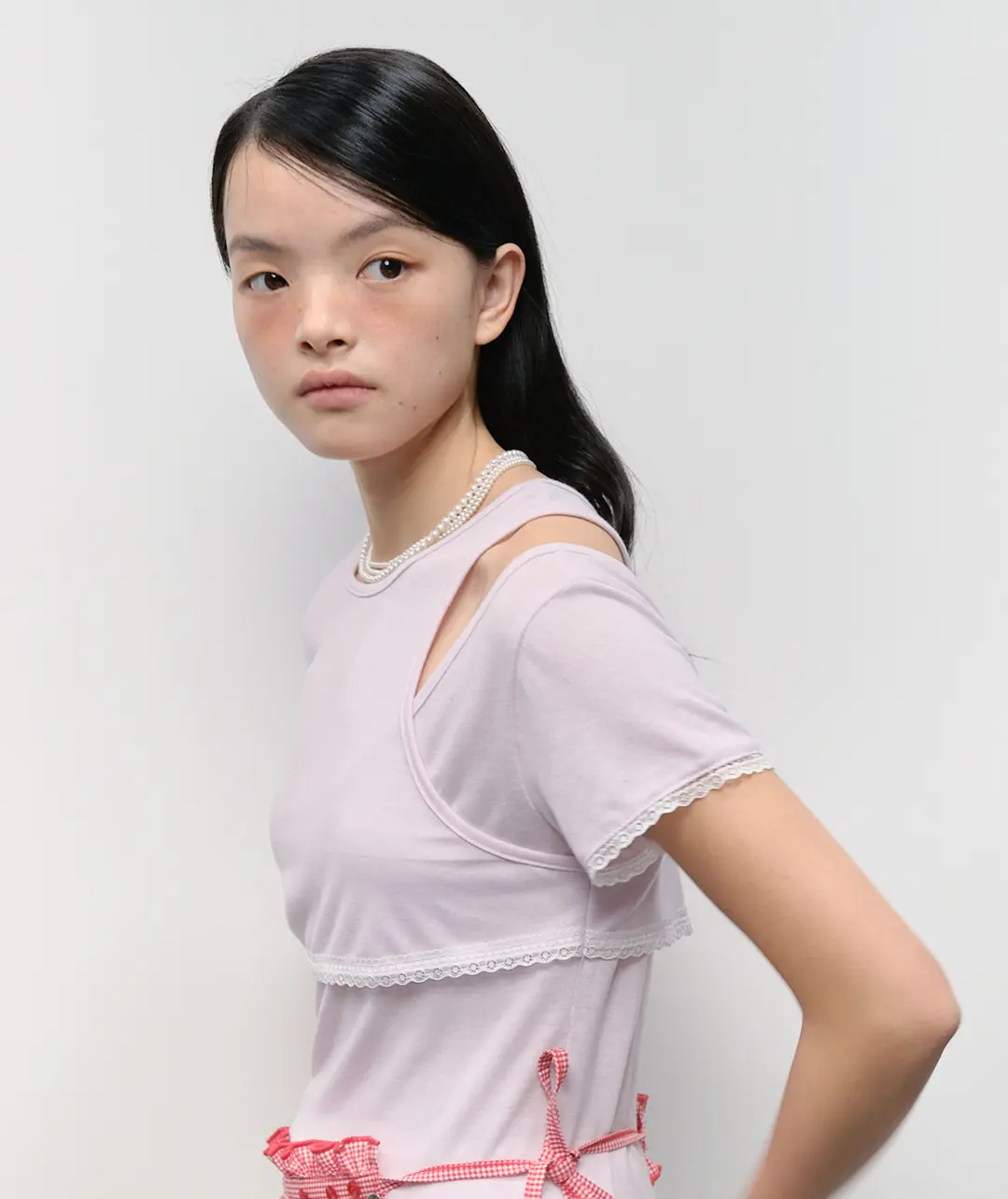 타입서비스 Layered Lace Slit Top [Pink] 상품 이미지 2