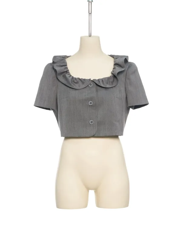 PF25 GRAY FRILLED NECK CROPPED JACKET