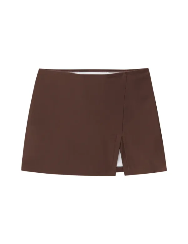 SLIT SKIRT_BROWN