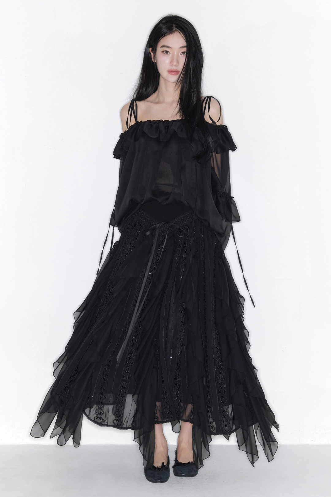 더티스 [Exclusive]MAISON CHIFFON LACE MAXI SKIRT_TT6S502BK 상품 이미지 3