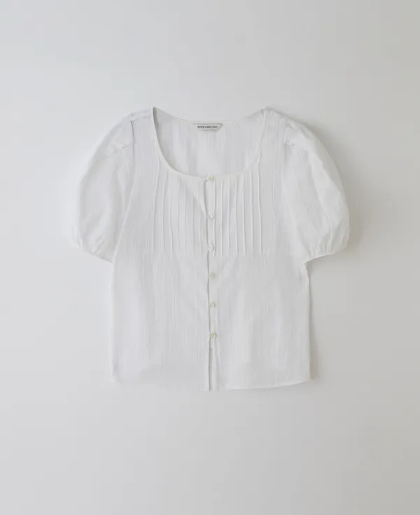 [6차] Tuck detail puff blouse_WHITE
