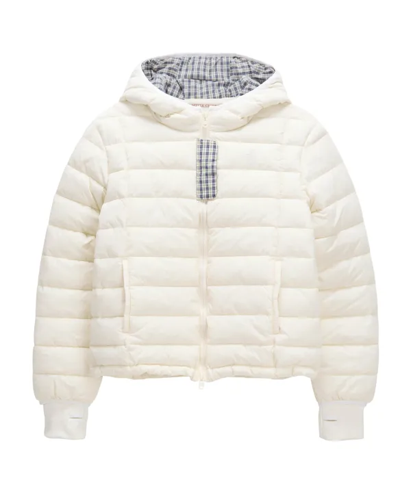 Hood Check Light Puffer Jacket-Ivory