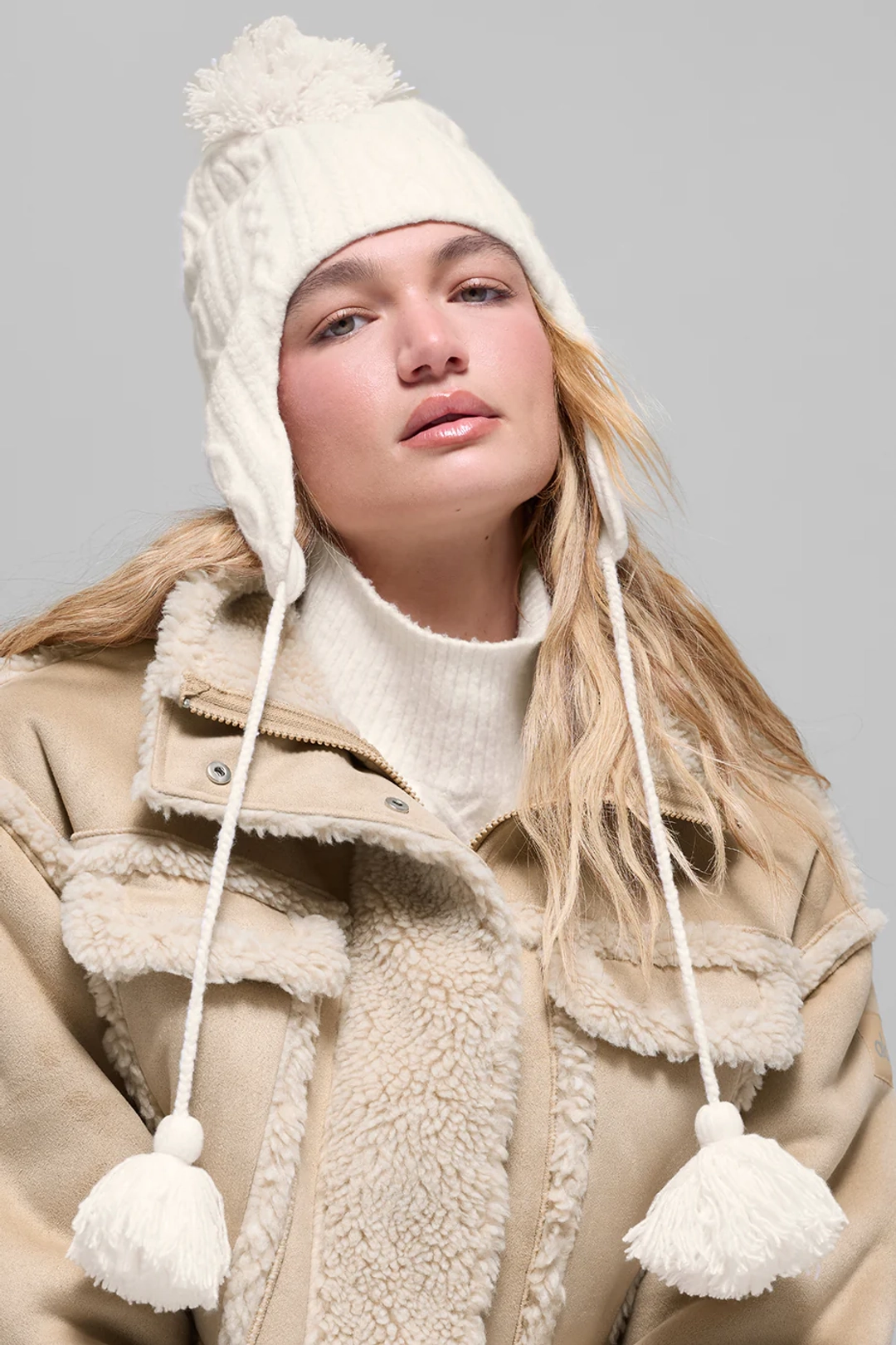 알로요가 Cable Knit Winter Bliss Earflap Beanie - Ivory 상품 이미지 2