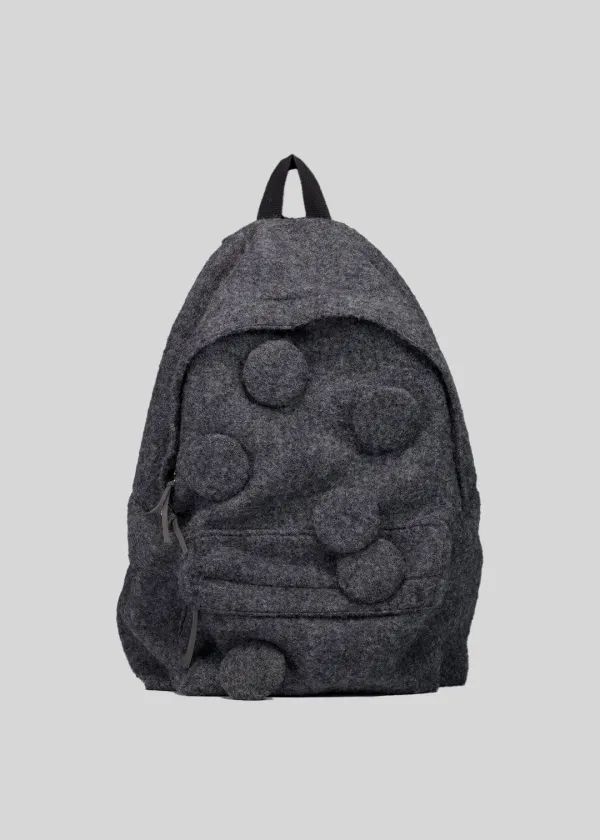 PIN-BUTTON WOOL FLEECE BACKPACK - CHARCOAL