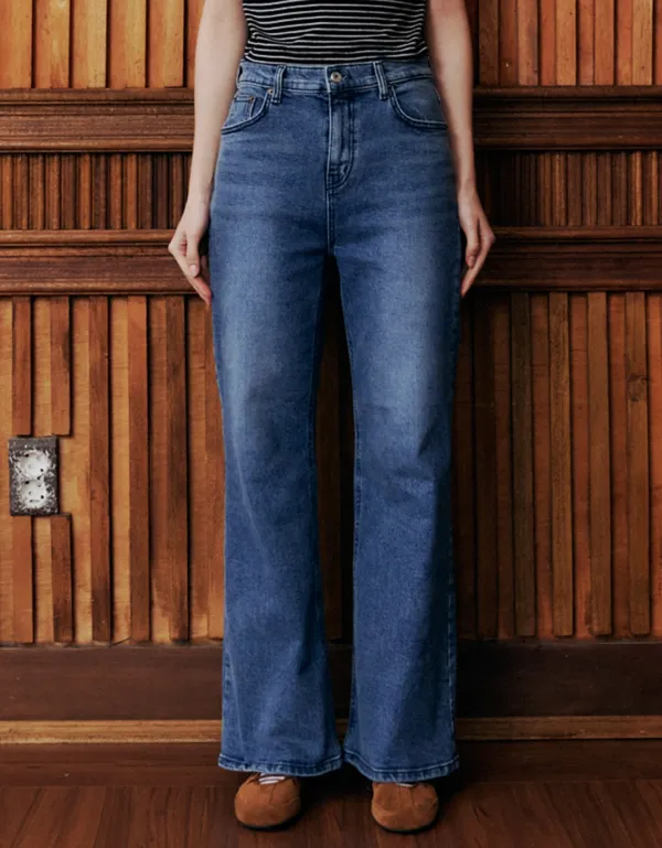 Flared Denim Pants (Denim)