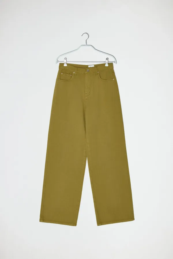 COLOR COTTON STRAIGHT PANTS - MUSTARD