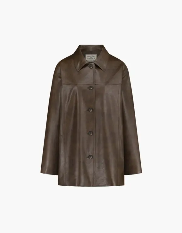 leather shirt jacket - dark brown