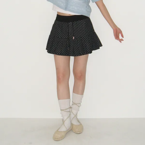PLEATS BANDING MINI SKIRT DOT BLACK