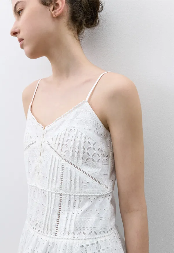 (OP-6336)EYELET COTTON LACE MINI DRESS