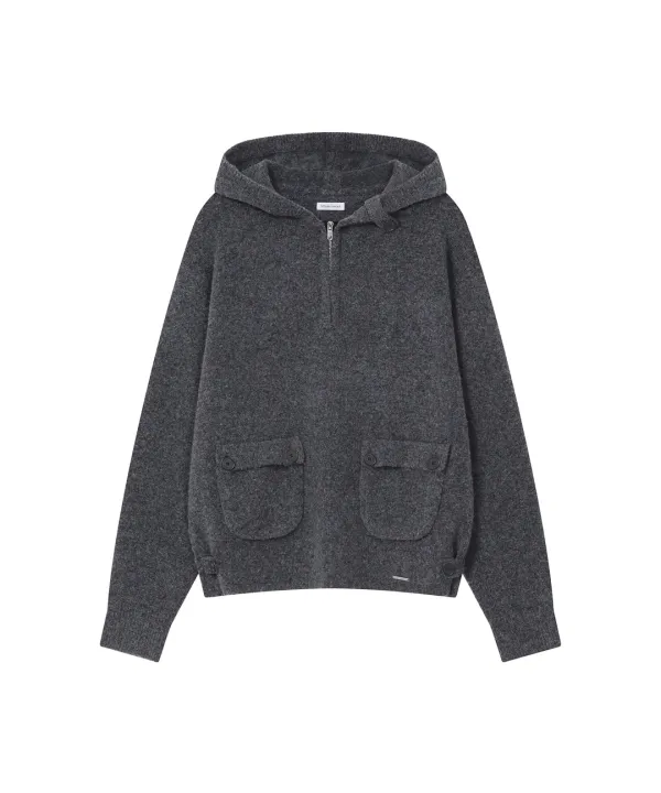 [레이 PICK] Button hoodie knit pullover CHARCOAL
