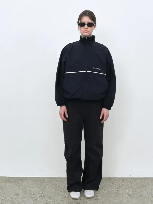 RIBBON WIDE CARCO PANTS - BLACK