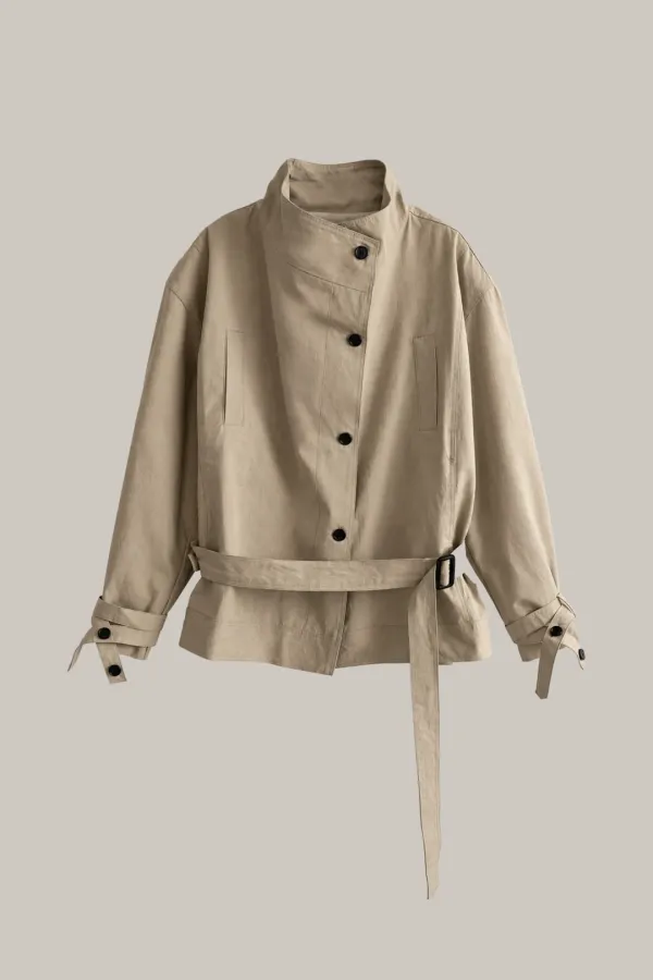 High Neck Belted Trench Coat (beige) - OFC - Simple Yet Unordinary