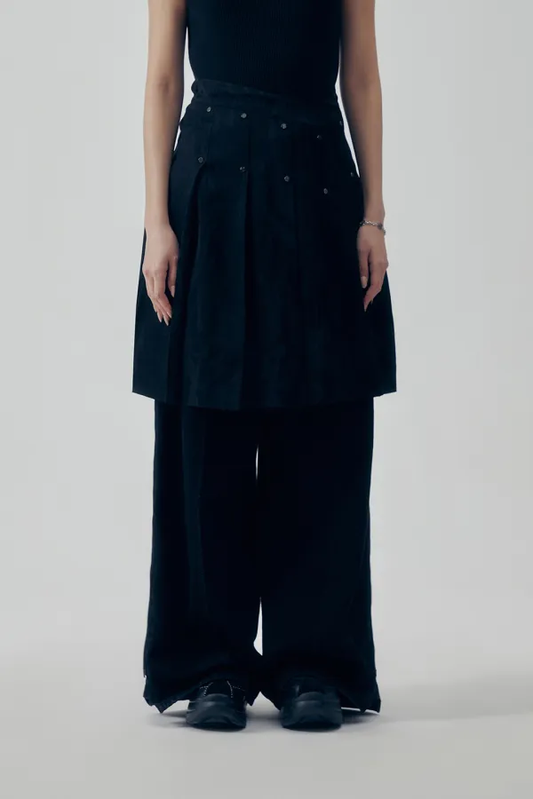 Marble Rivet Pleated Skirt [ Black ]