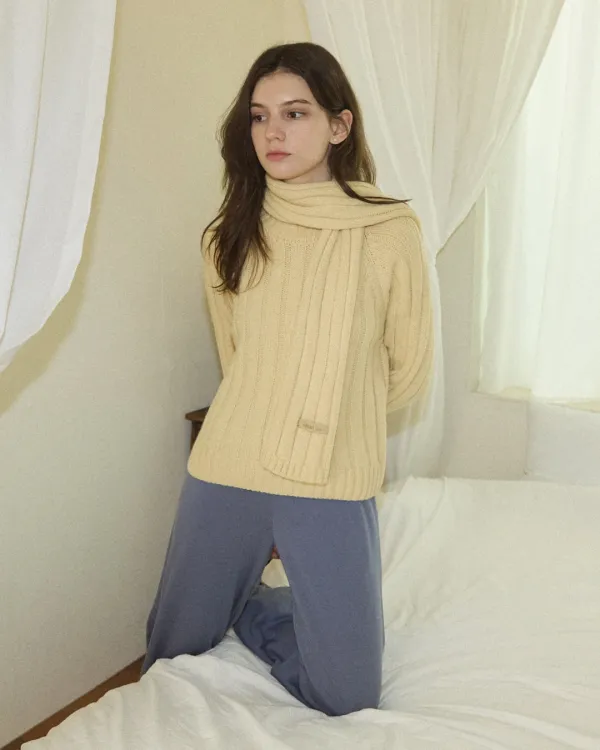 Flow classic raglan knit muffler set - butter