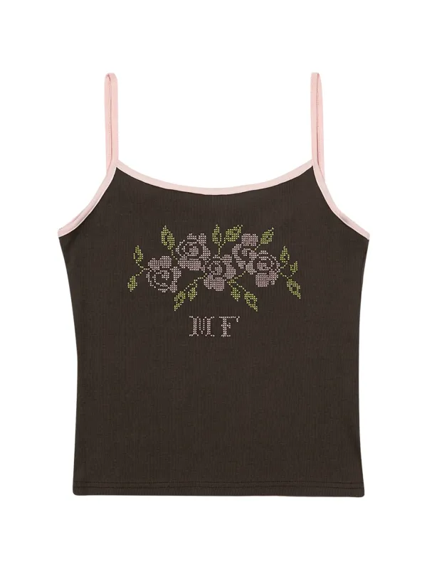 ROSE EMBROIDERY TANK TOP (BROWN)