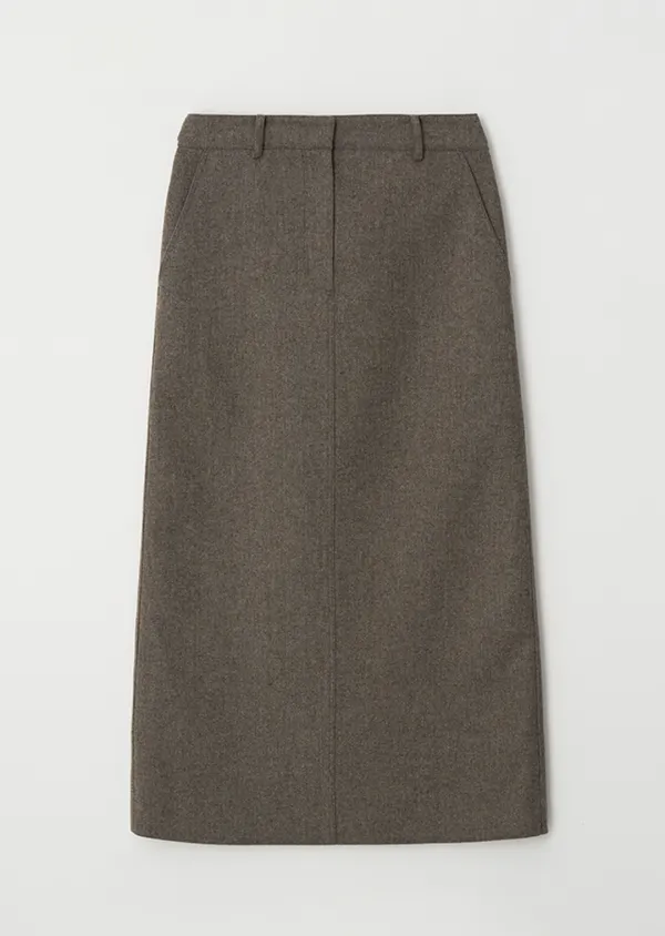wool twill H-line skirt-brown