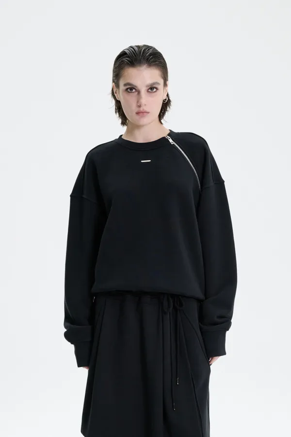Zipper Sweat Shirt [ Black ]