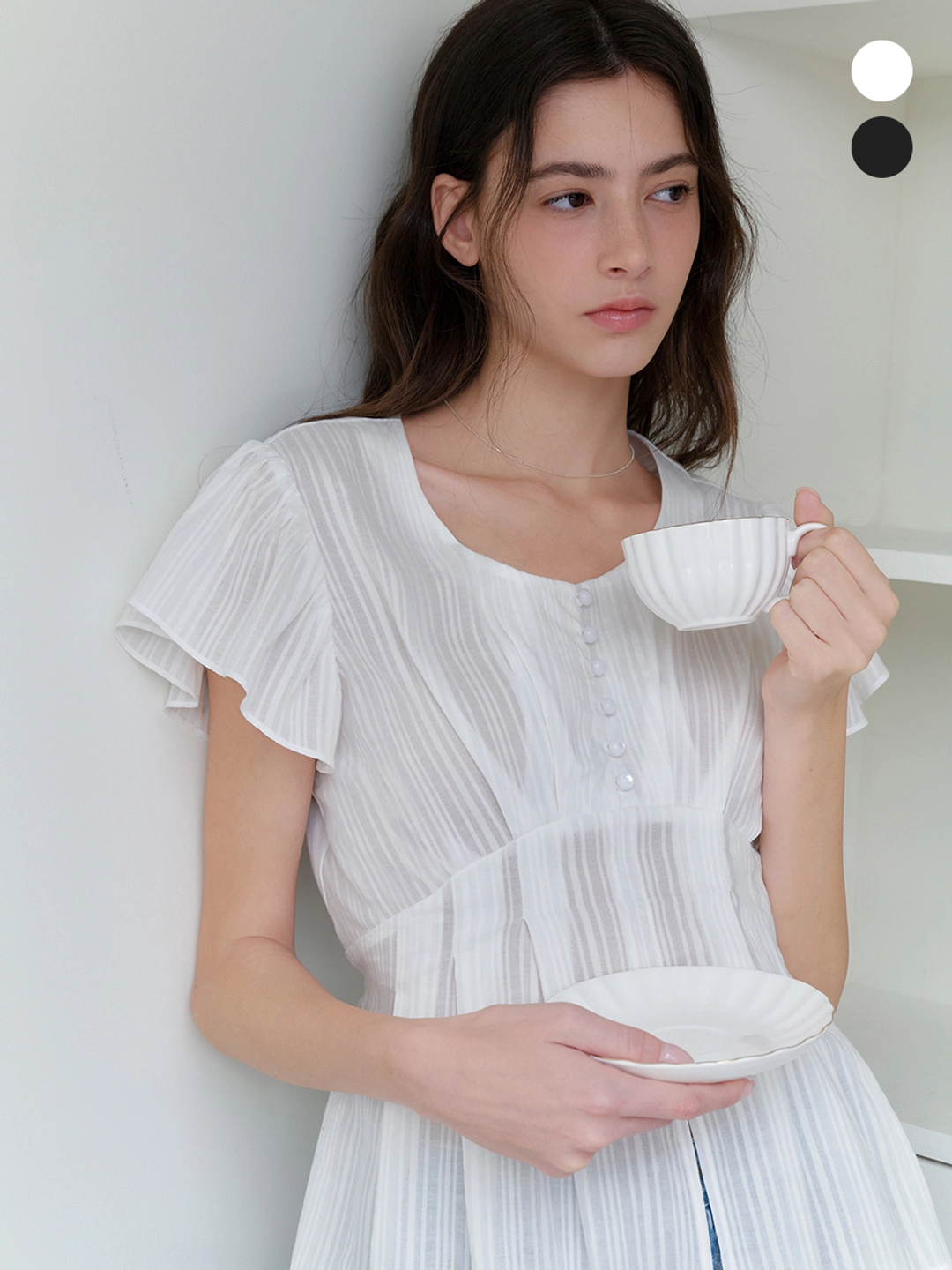아워코모스 comos 1143 shirring tuck strap blouse (2color) 상품 이미지 2