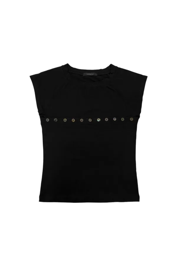 MOTHER OF PEARL BUTTON RAGLAN T-SHIRT (BLACK)