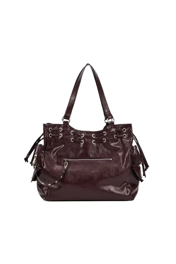 DEINET NEW STUD STRING BIG BAG IN BURGUNDY