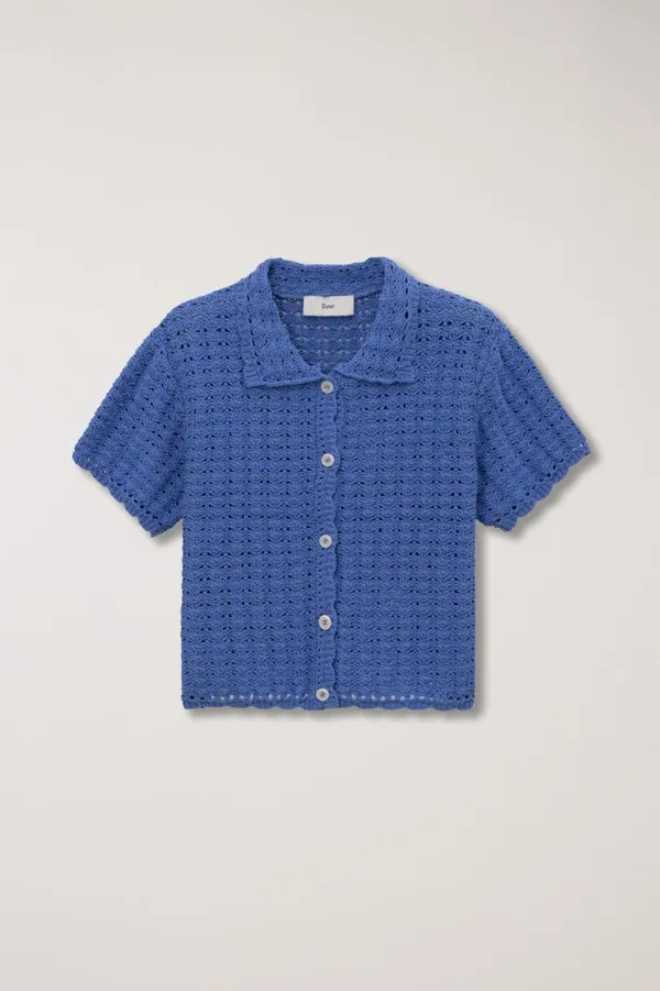 UNISEX OPEN COLLAR CROCHET CARDIGAN BLUE