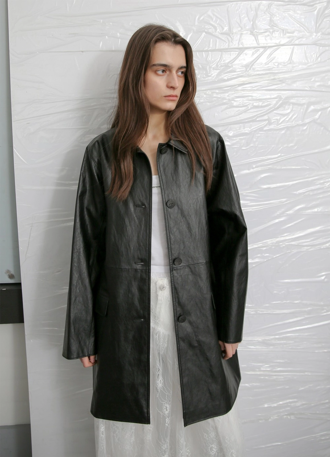 르바 Faux Leather Half Jacket - Black 상품 이미지 2