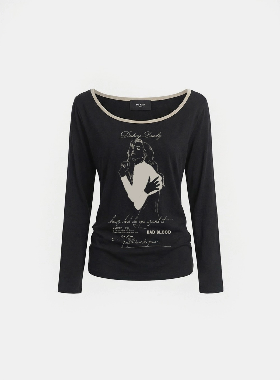 배드블러드 [5/6 발송] [w-tee26-147] B.A.D. Ladyland Ringer Loose-Fit T-Shirt - Black 상품 이미지 1