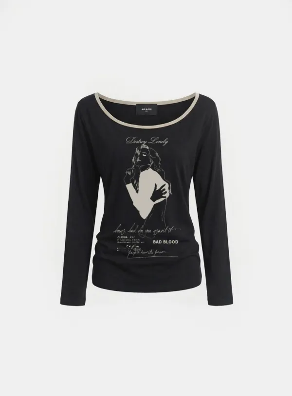 [5/6 발송] [w-tee26-147] B.A.D. Ladyland Ringer Loose-Fit T-Shirt - Black